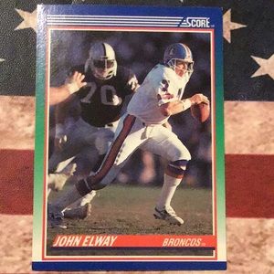 John Elway Denver Broncos 1990 score NFL football card, quarterback